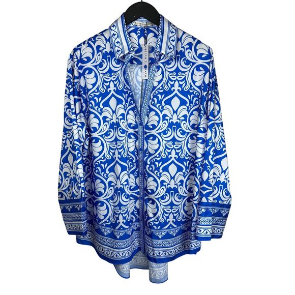 New ALICE + OLIVIA Kiva Oversized Pajama Button-Up Shirt Large - Picture 11 of 14